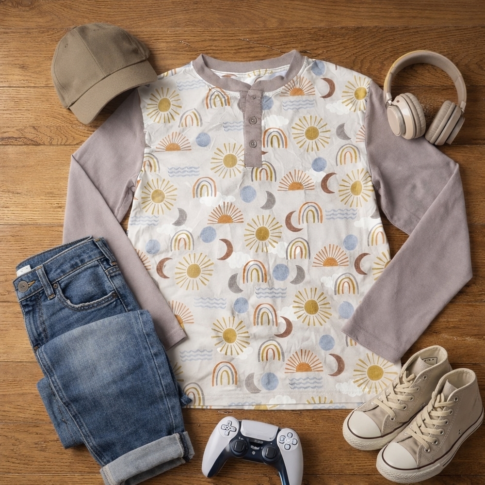 Play by Little Sleepies Bamboo Henley Top Desert Sunshine Print Size 10 NWOT